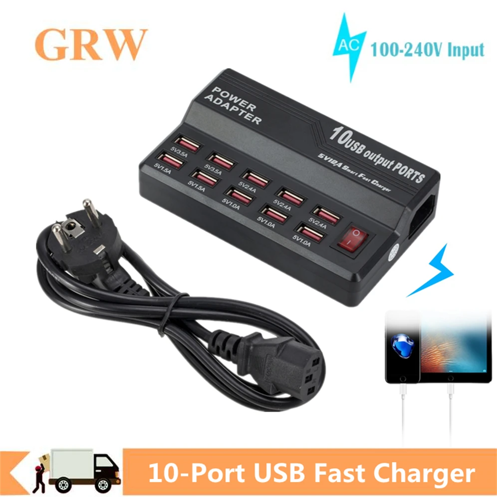 

Grwibeou Multi 10 USB Power Fast Charge Station Port Charger For IPhone 7 5 5S 6 6S Plus IPad LG Samsung Huawei Charger Socket