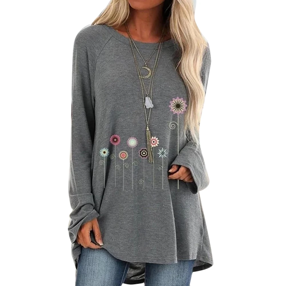Размера плюс для женщин модные футболки девочек Повседневная Осенняя Цветочный