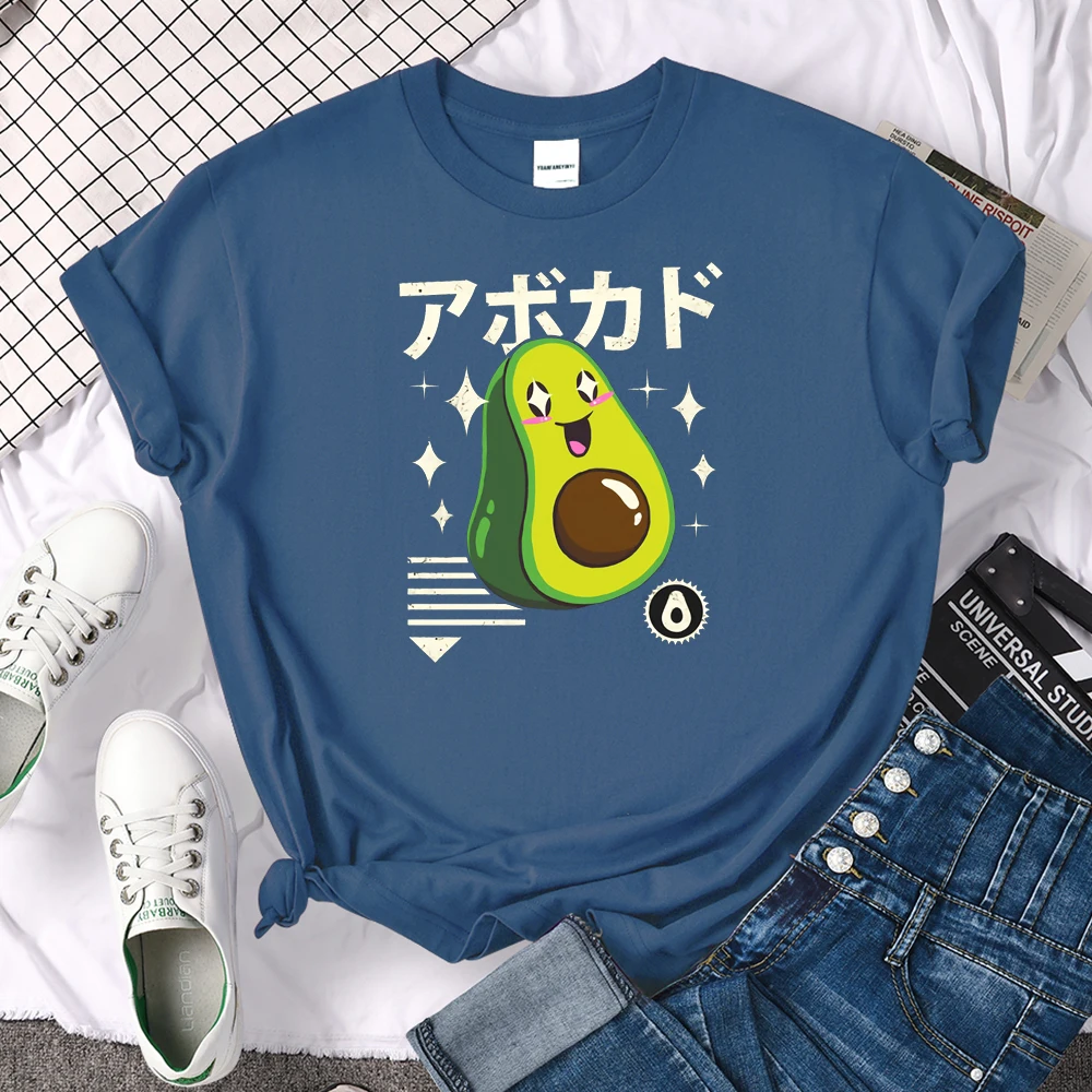 

womens T-shirts Star Star eye avocado Cartoon fruit print Tshirt famales oversized funny Casual O-neck tops kawaii Soft Tshirts