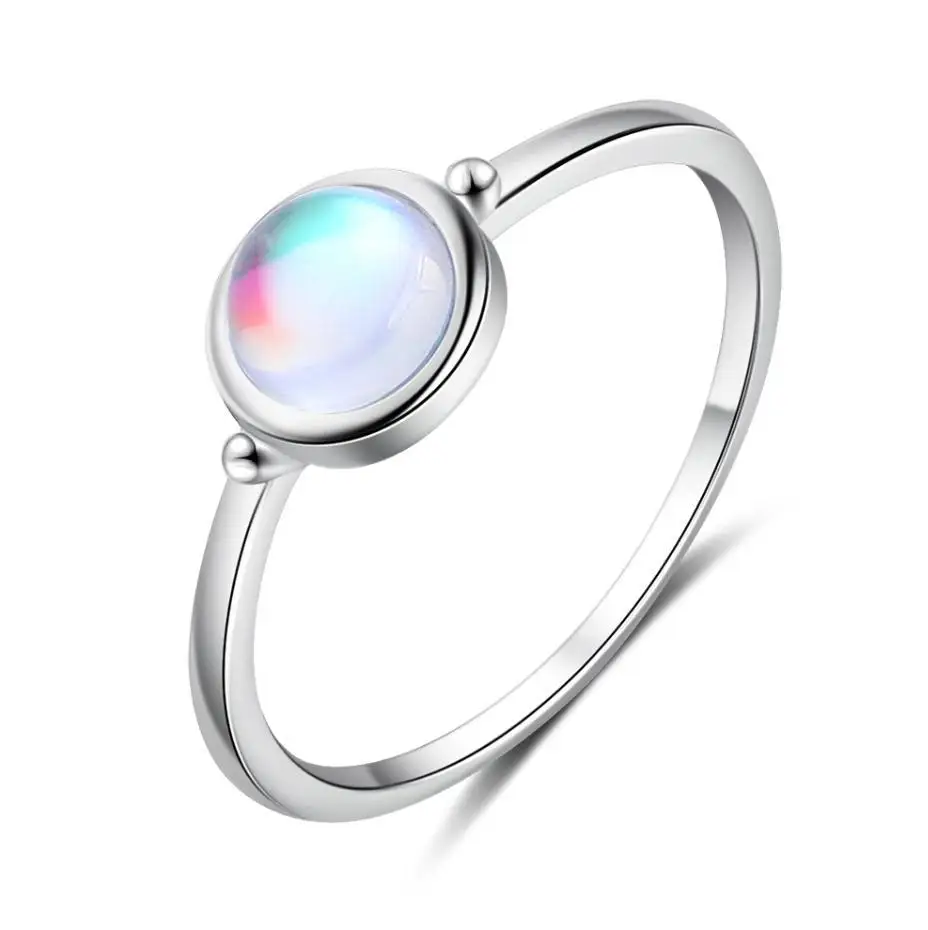 

Silver Plated Round Moon Stone Ring Extremely Simple Thin Lady Engagement Ring Elegant Girl Party Banquet Jewelry Accessories