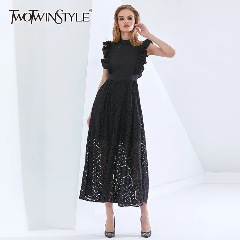 

Женское кружевное платье TWOTWINSTYLE, элегантное лоскутное платье без рукавов с высокой талией, 2022