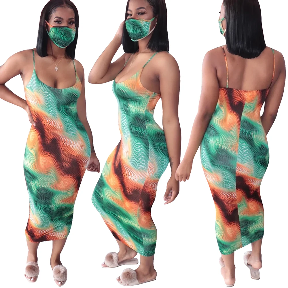 

Women Sleeveless Dress Fashion Print Strap Slim Beach Bodycon Bandage Party Night Club Street Dresses Vestidos no Mask