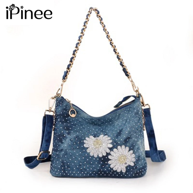 

iPinee Female Shoulder Messenger Bag Ladies Denim Crossbody Bags For Women Handbag Sac Fashion Chain Bucket Bag