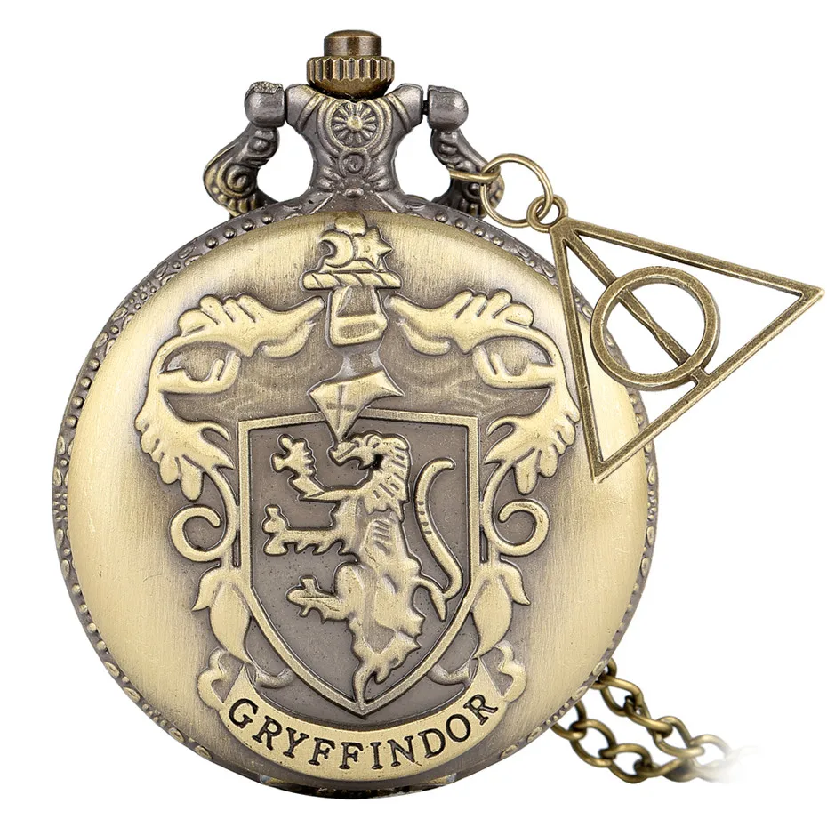 Gryffindor Pendant Популярные кварцевые карманные часы Ravenclaw/Slytherin/Gryffindor/Hufflepuff тема бронзовое ожерелье часы винтажные часы - Цвет: Gryffindor Pendant