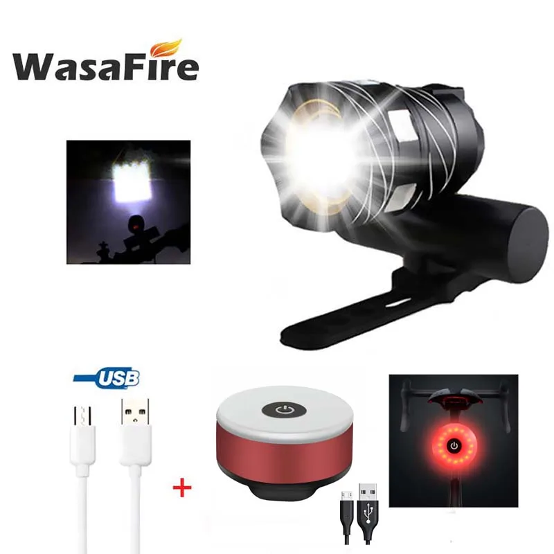 

Светодиодный велосипедный фонарь T6 с регулируемым увеличением, передняя фара для велосипеда с аккумулятором и питанием от USB, задний фонарь...