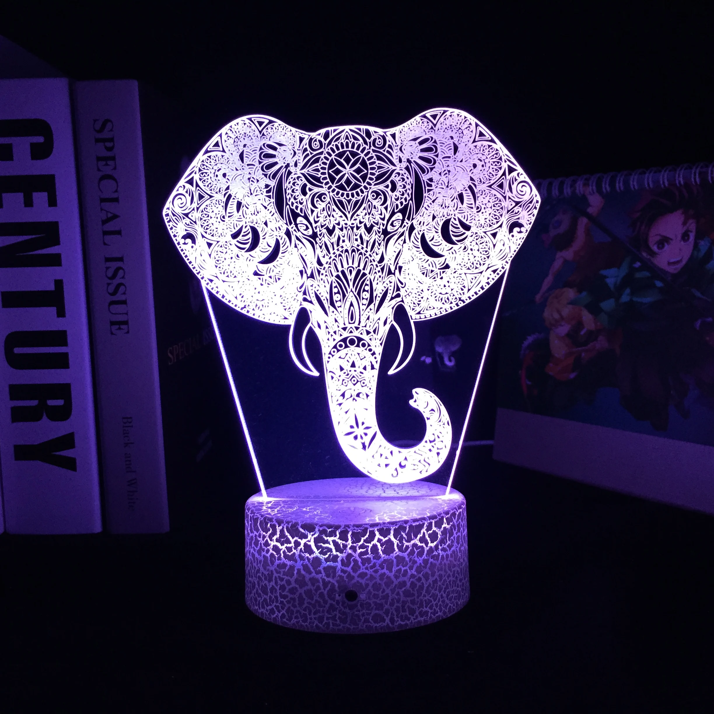

Светодиодная 3d-лампа с узором в виде головы слона, сенсорный выключатель с изображением животных для пар, детей, праздников, подарки на день ...