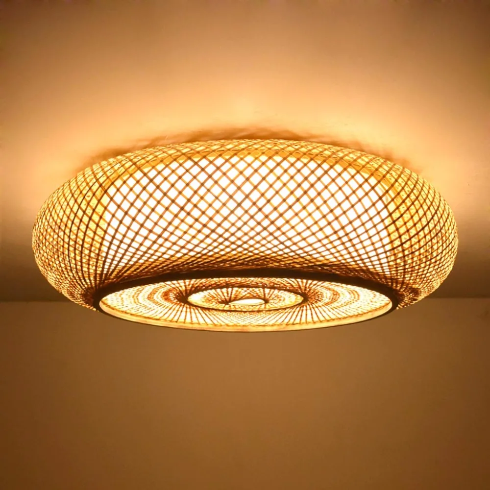 Ручной бамбуковый Плетеный Ротанг круглый фонарь абажур потолочный светильник