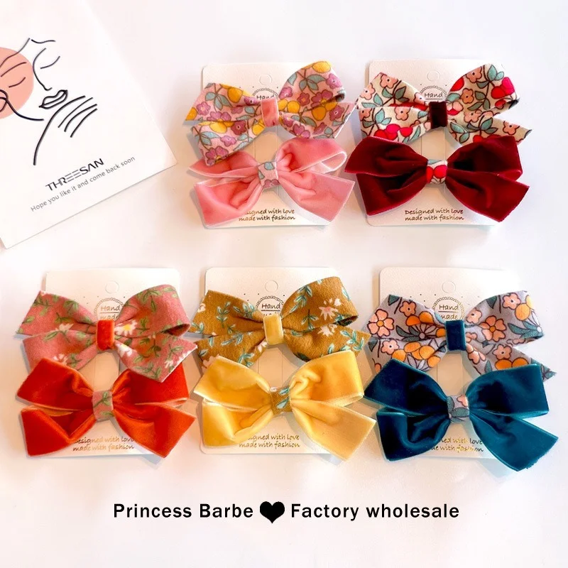 

2 Pcs/set Cotton Retro Floral Printed Bowknot Hair Clips for Cute Girls Barrettes Safty Hairpins Headwear Kids Hair Accessories