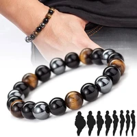 natural black obsidian hematite tiger eye beads bracelets men for magnetic health protection women soul jewelry pulsera hombre