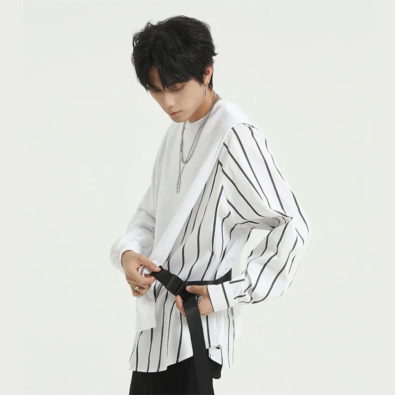 Рубашка мужская в полоску пуловер с длинным рукавом свитшот уличная одежда стиле