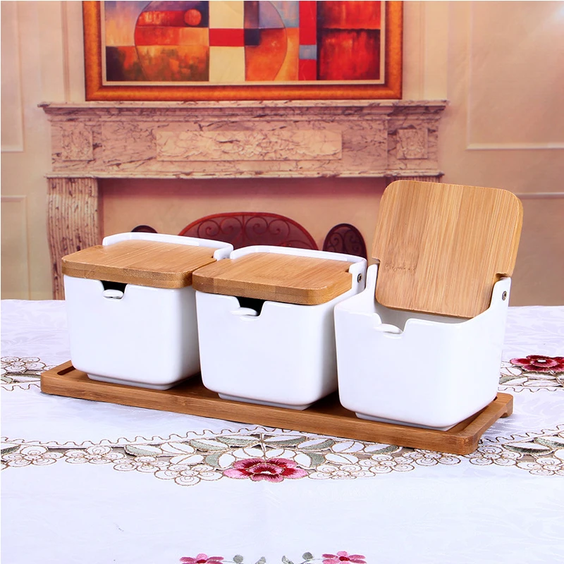 Простая домашняя посуда кухонные керамические приправы коробки соль флип