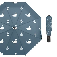 automatic folding whales pattern blue umbrella rain women windproof compact sun protection umbrella female rain tools parasol