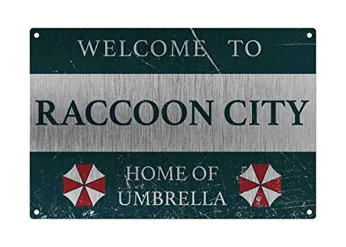 

Metal Tin Sign Personalized Vintage Resident Welcome to Raccoon City, Home of Umberella Sign, Style Metal Aluminum Sign for Wall