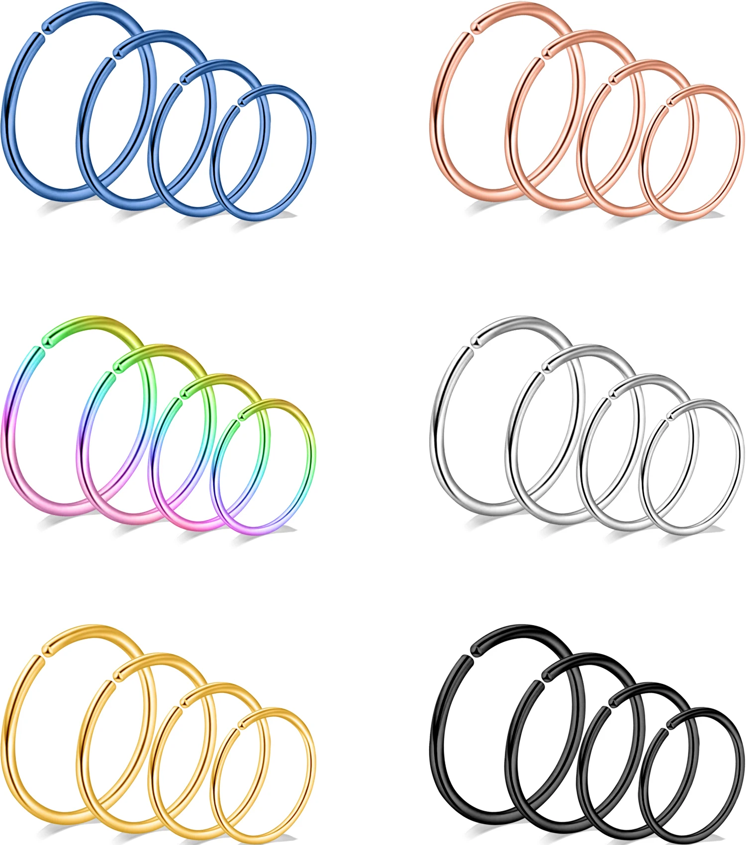 

ZS 20G Stainless Steel Nose Rings Set for Women Simple Circle Septum Piercing Rose Gold Color Hoop Earrings Gris Helix Piercing