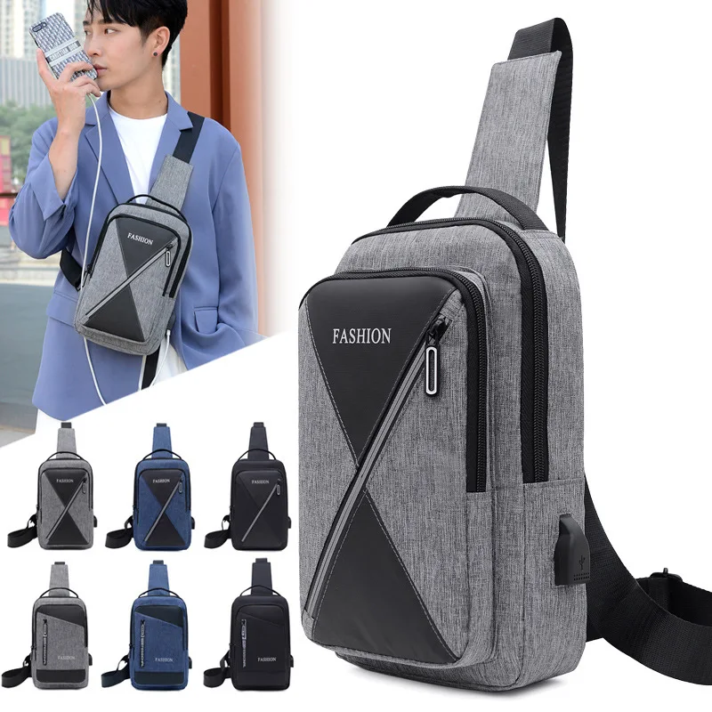 

2021 New Men's Chest Bag Canvas Casual Bag Shoulder Bag Outdoor Close-fitting Diagonal Foreign Trade Crossbody Large Chest Bag