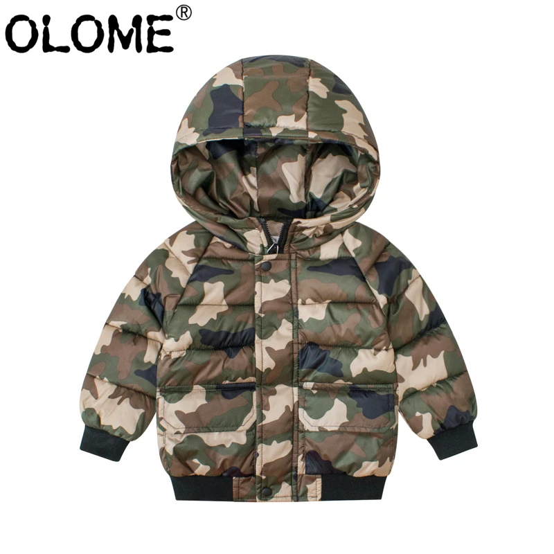 

OLOME Camo Boys Hooded Jacket Winter Children Outwear Zip Up Puffer Jacket for 2-7Year Thermal Boys and Girls Coat Kids Clothes