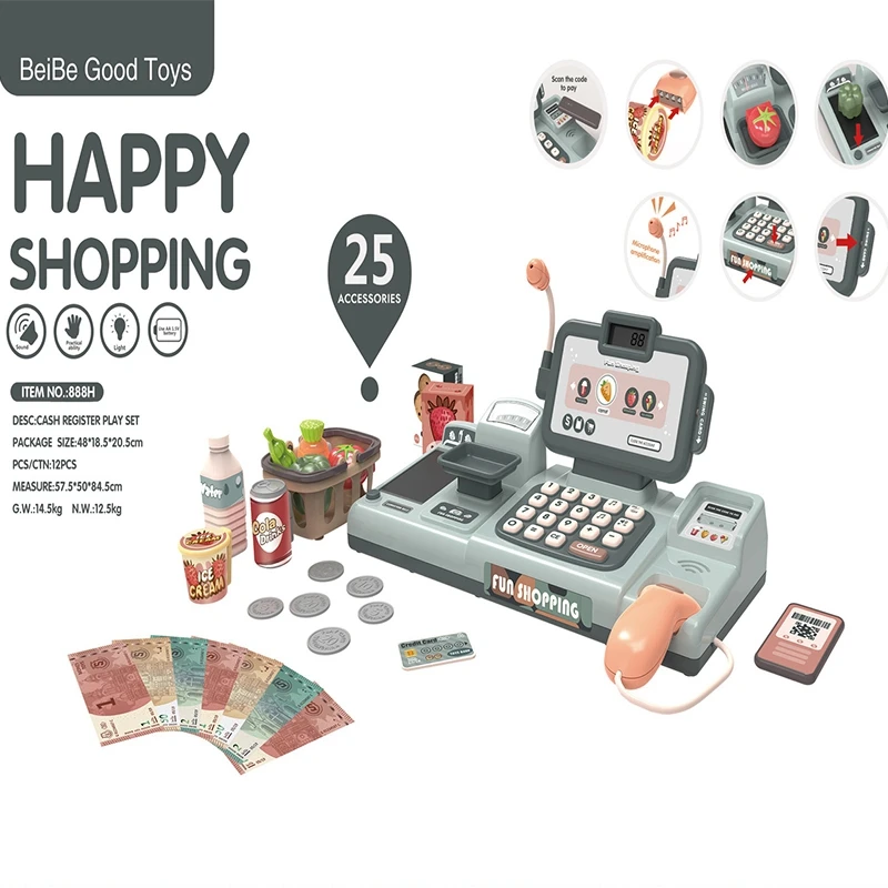 25Pcs Pretend Play Mini Simulation Electronic Supermarket Cash Register Kits Toys Multifunctional Kids Role Set | Спорт и