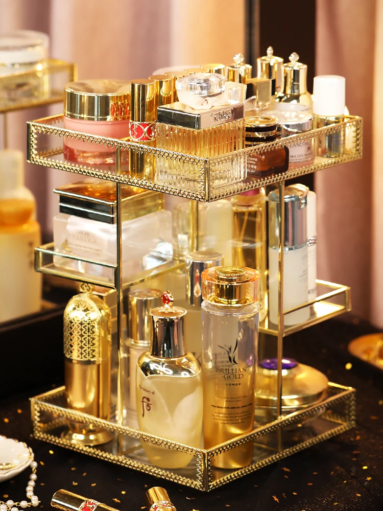 

Вращающаяся коробка для хранения косметики TT из медного стекла, стойка для хранения косметических средств в Европейском стиле, многофункци...