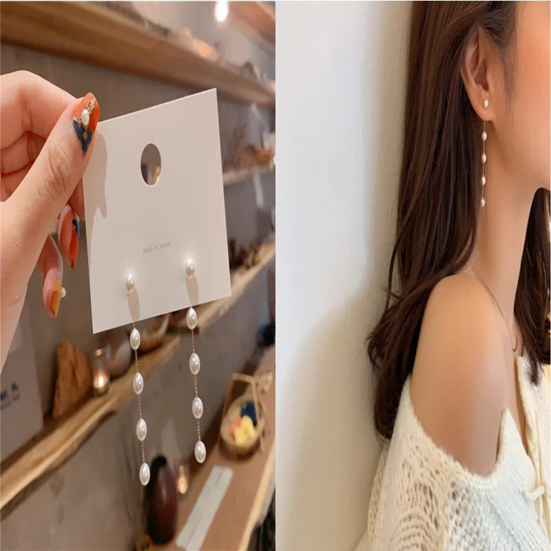 

Fashion Simulation Pearl Bowknot Tassel Miss Rhinestone Wedding Pendant Earrings High-end Personality All-match Party Jewelry Gi