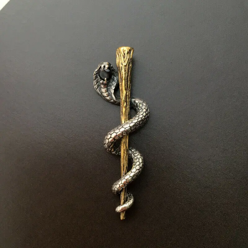 

Punk S925 Silver Deluxe Egyptian Cobra Snake Royal Pharaoh Staff Scepter Pendant