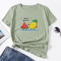 hello summer fruit graphic tee woman t shirt short sleeve tshirts summer tops for women cotton funny female shirt clothes
