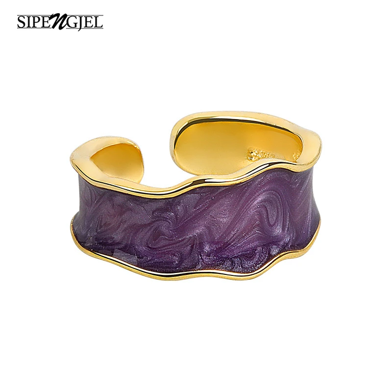 

SIPENGJEL Fashion Vintage Ins Purple dripping oil Rings Open Adjustable irregular Finger Rings For Women Wedding Jewelery