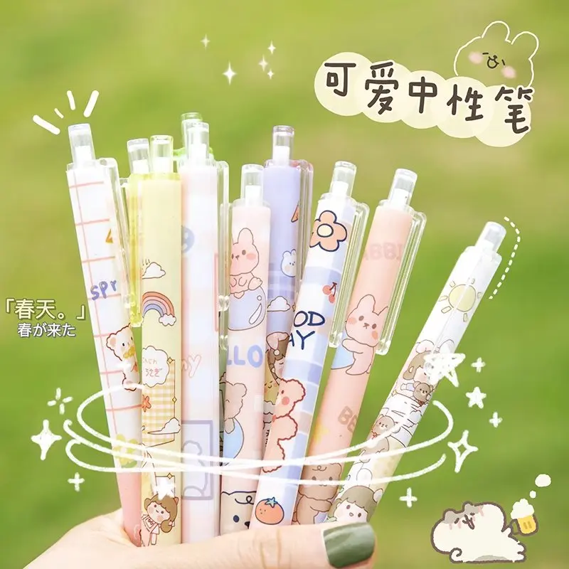 

6 / set kawaii Little Dinosaur Bear Retractable Gel Pen Black Ink Signature Writing Pen For Children's School Office Stationery