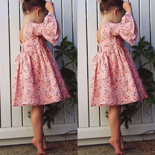 Cute Kid Girl Long Sleeve Floral Party Princess Dresses Girls Boho Pageant Dress | Детская одежда и обувь
