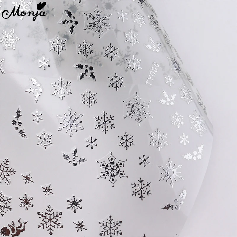 Monja 12 стилей/лист серебро снежинка для ногтей стикер Рождество Зима шаблон