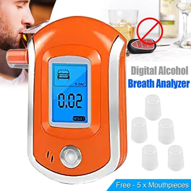 

AT6000 LCD Screen New Digital Breathalyzer Alcohol Breath Tester Mini Breath Breathalyzer Detector with 5x mouthpieces