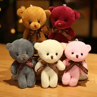5pcslot 12cm kawaii love teddy bear plush toys lovely mini tie bear dolls bag keychain pendant dolls nice gift for girls
