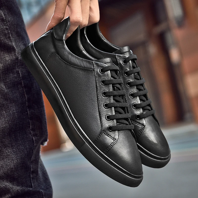 

Spring andSummer Fashion Men's Genuine Leather Shoes Breathable Wild White Shoe’ Flat Sho Casual Shoes Student Board Shoes Youth
