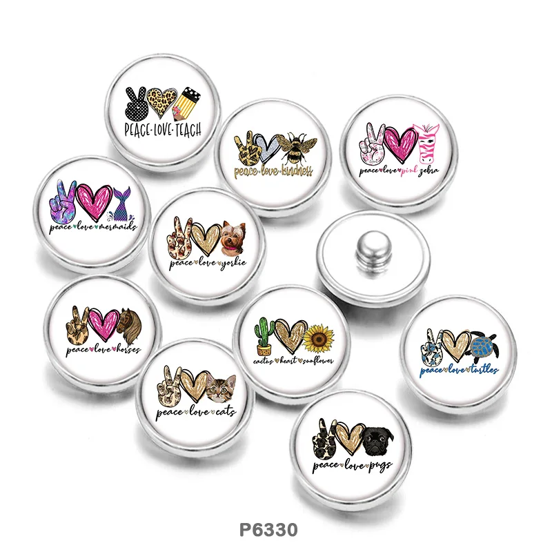 

peace Glass Cabochons DIY Bracelet snap button jewelry glass Snap CP6330
