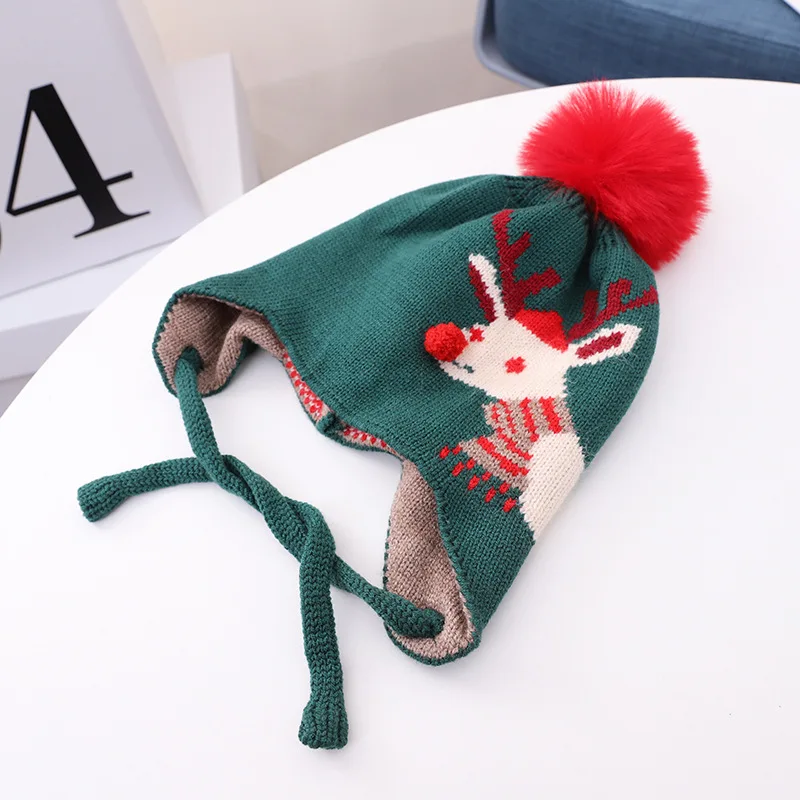 Вязаная шапка для маленьких мальчиков и девочек рождественские шапки с оленями