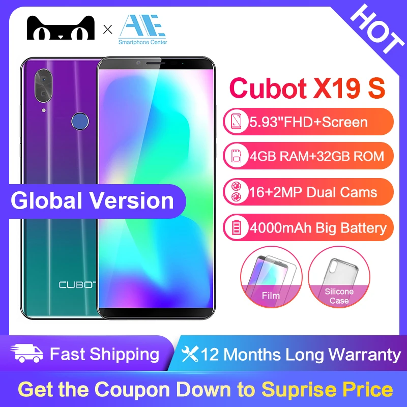 Cubot X19 S 5,93 дюймов Android 8,1 Helio P23 Восьмиядерный мобильный телефон 4000 мАч 4 Гб ОЗУ 32 Гб ПЗУ смартфон 16,0 Мп 4G LTE сотовый телефон