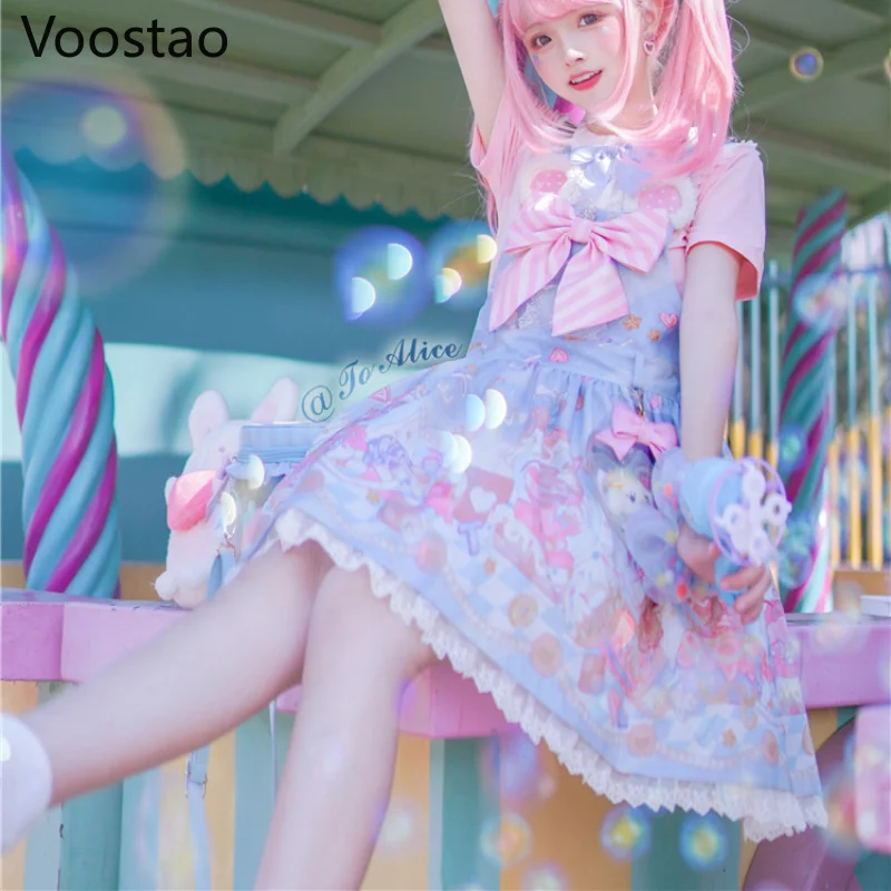 Японский Стиль Sweet Lolita АО платье Женская стильная футболка с изображением