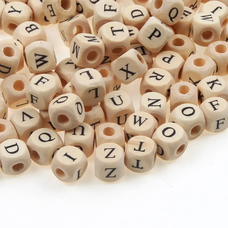 50pcs/pack 10mm A-Z Natural Wooden Letter Beads Mixed Alphabet Square Cube Wood Beads For Jewelry Making Diy Bracelet Necklace images - 6