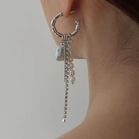 silver color new arrival round bar tassel long earrings for women temperament sexy pearl earrings fashion korean ins jewelry