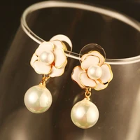 real rose brand flower pearl pendant earring female party earring fine pearl jewelry