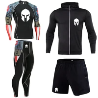 mens sportswear tight fitting long sleeved fitness compression suit jogging quick drying sports training fitness suit