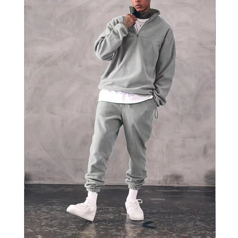 

Модный мужской костюм из 2 предметов, пуловер на молнии с воротником-стойкой и длинными рукавами, повседневный джоггерный однотонный спортивный костюм для мужчин