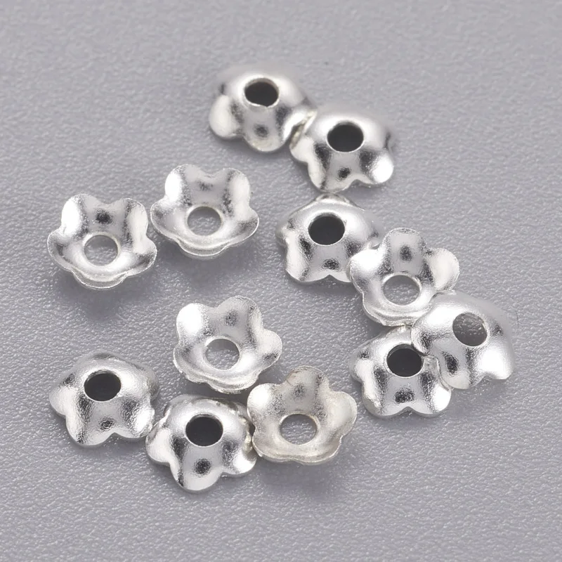 

PandaHall 10g/300pcs 4mm Silver Color Tone Flower Brass Spacer Bead Caps Metal Jewelry Findings Accessories Component