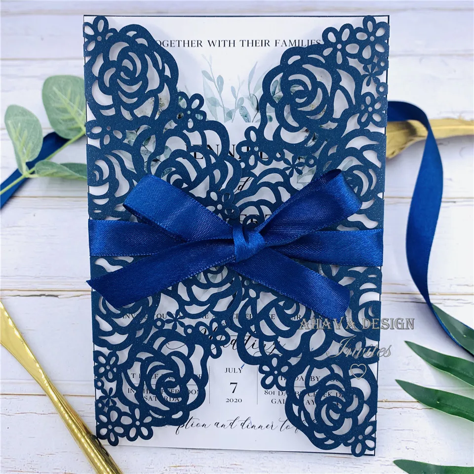 Великолепный темно синий лазерный вырез персонализированные свадебные