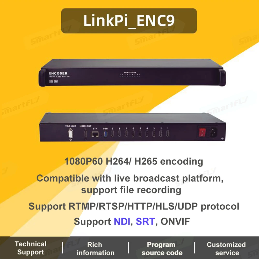 Ссылка Pi ENC9 Hisilicon Hi3531DV100 HDMI/кодер-декодер HD H.265 + smartP AVBR/RTMP/ONVIF/HLS/ Live Broadcast YouTube Facebook -