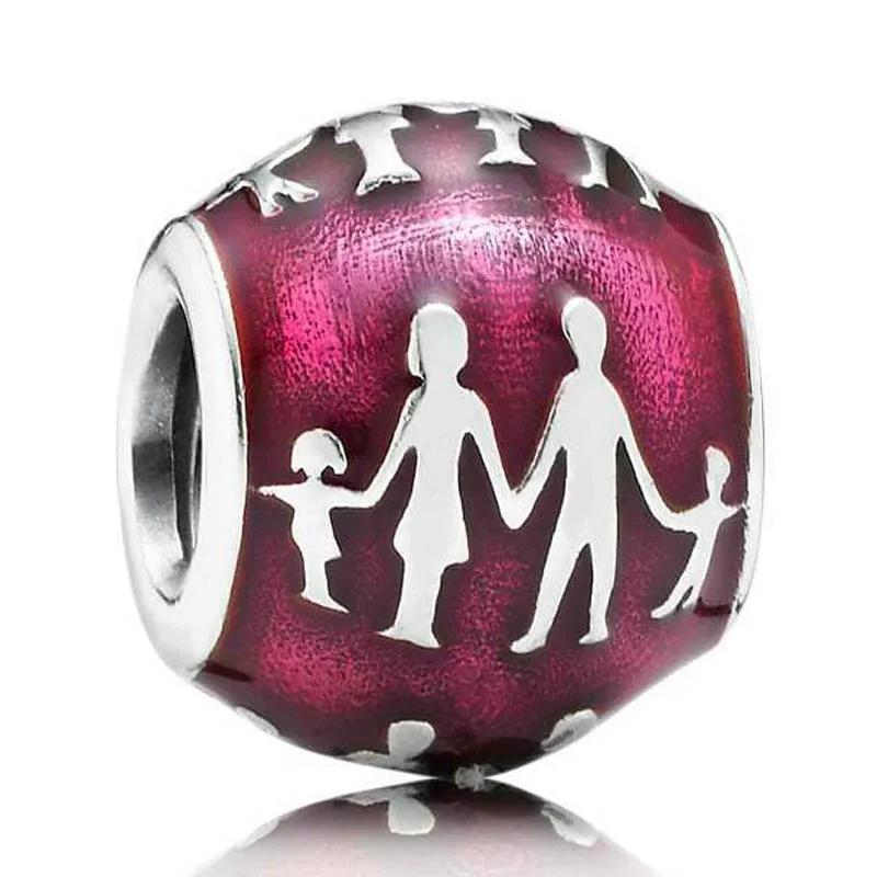 

Оригинальная искусственная серебряная подвеска, Красная эмаль, семейные облигации, рукоятка, подходит для популярного браслета, DIY ювелирн...