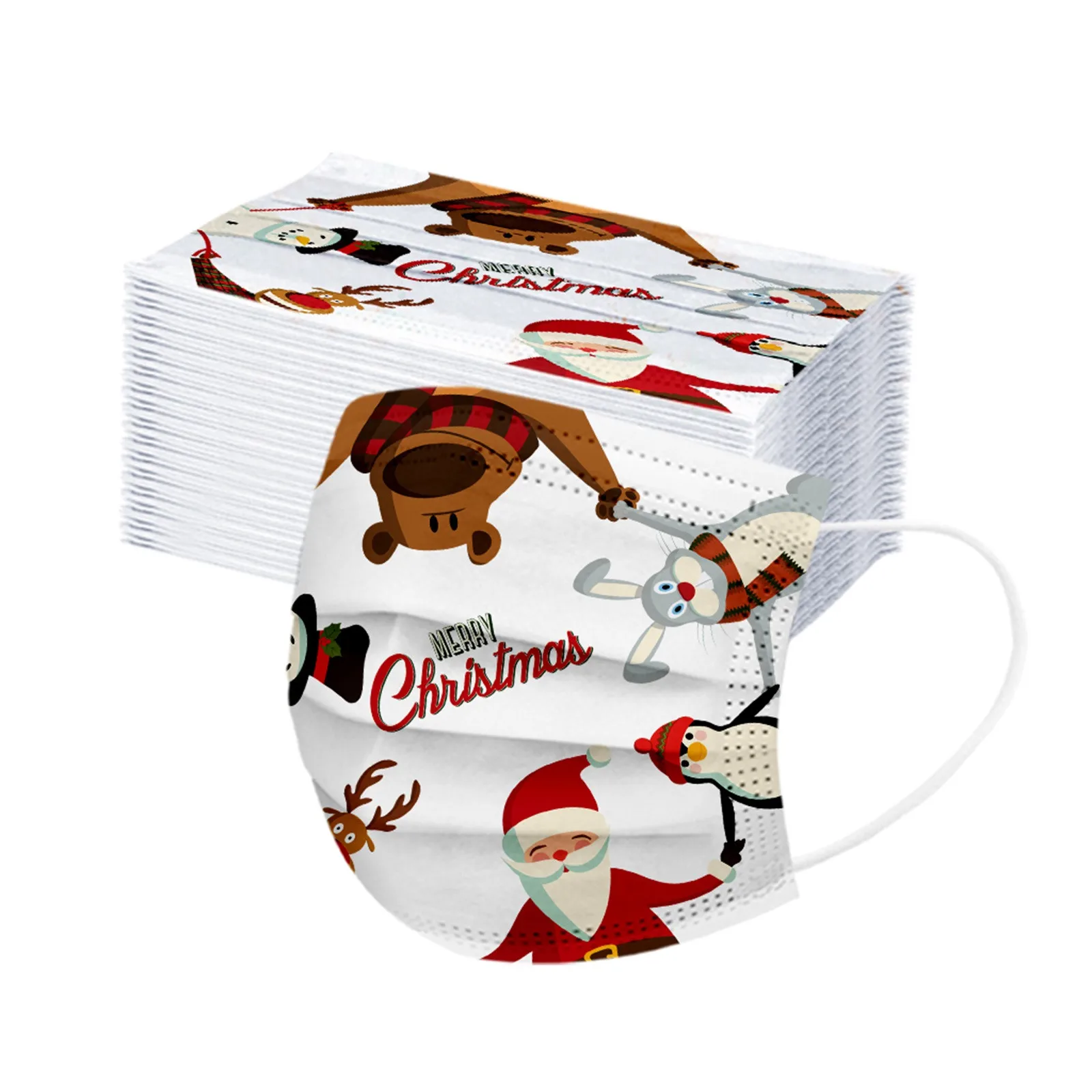 Masque Jetable Noël 50PCS Christmas Mask 3-layer Cubrebocas New Year Disposable Face Adult Mascarillas Quirurgicas Navidad | Красота и