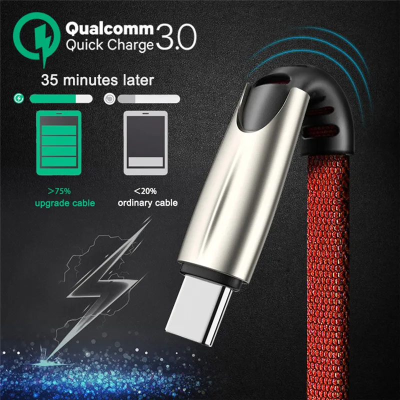 Usb Type C кабель быстрой зарядки QC 3 0 Для huawei p30 p20 lite mate 30 20 honor 9x p smart z black shark 2 плоский