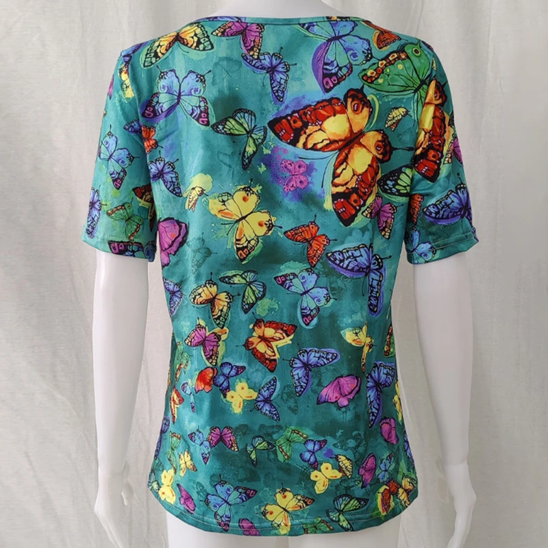 

Vintage O Neck Spring Summer Blouses Shirts Fashion Short Sleeve Pullover Top Streetwear Elegant Floral Print Loose Shirt Blusas