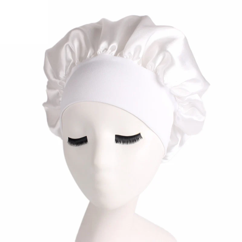 

Newly Women's Satin Solid Sleeping Hat Night Sleep Cap Hair Care Bonnet Nightcap For Women Men Unisex Cap Bonnet De Nuit
