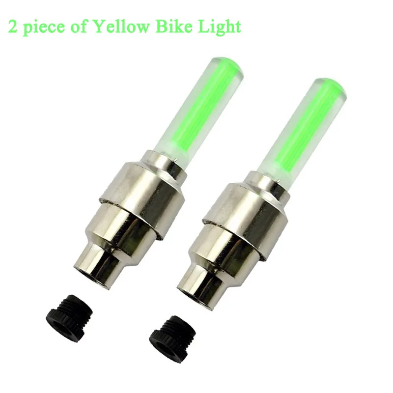 Green bike light 2 шт., велосипедный шинный газ, светильник с насадкой, светящиеся палочки, сердечник клапана, велосипедный светильник, шина, колесо, спица, светодиодный велосипедный фонарь, аксессуары для фонарей - Цвет: Green bike light